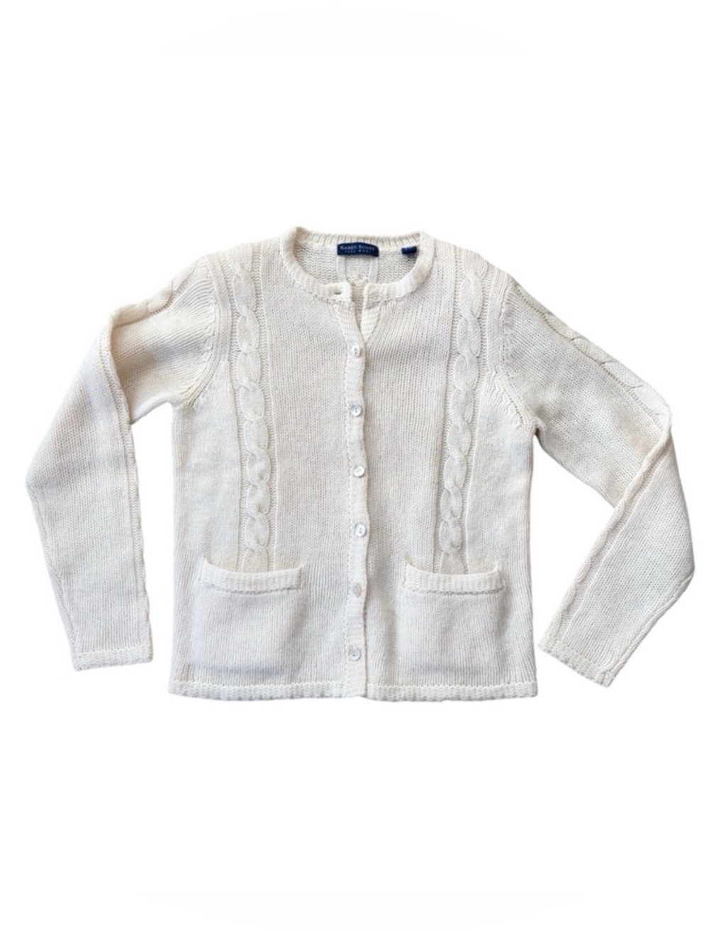 Vintage 80s 90s Cream Wool Cable Knit Cardigan Cottagecore Minimalist S